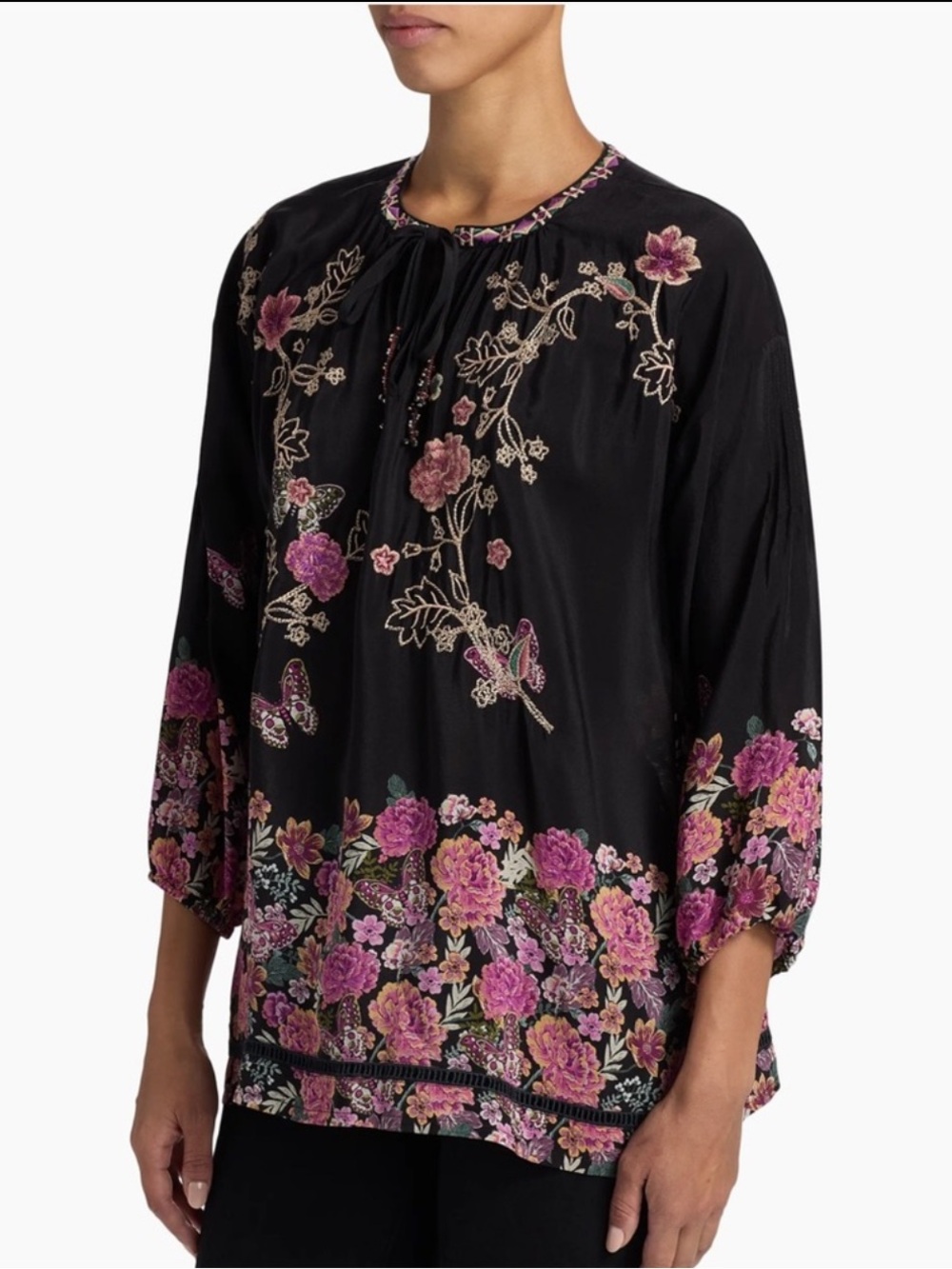 Johnny Was Margot Blouse Gardena Black Silk Floral Size Small NWT